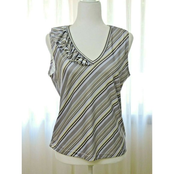 Nine & Co Sleeveless Top V-neck Ruffle Purple/Grey Diagonal Stripes Size L - Picture 1 of 10